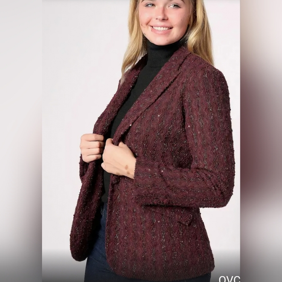 H. W. LTD Jackets & Blazers - Maroon Classic Wool Blend Tweed Lined Blazer size 10